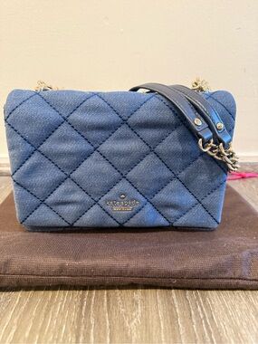 kate spade denim quilted shoulder bag with gold chain strap
